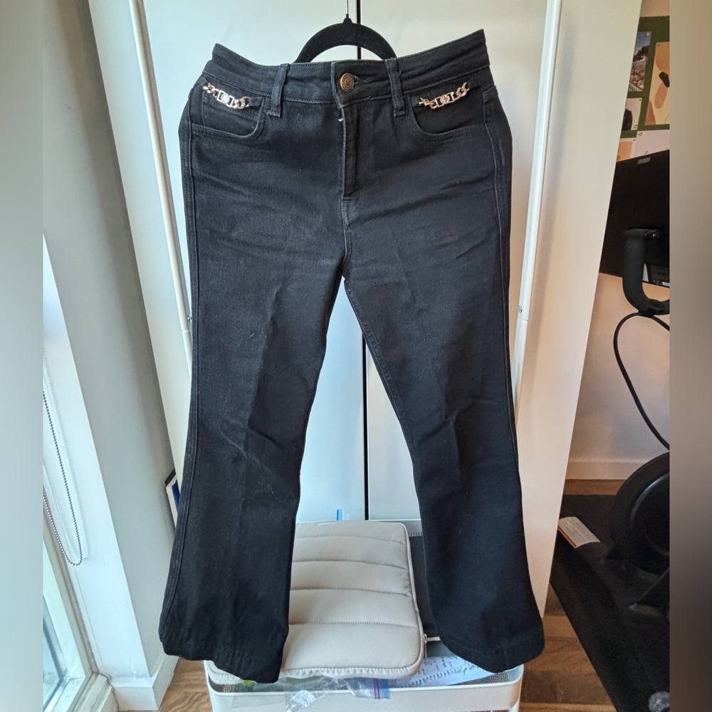 Maje | Women’s Black Denim Jeans with Gold Hardware